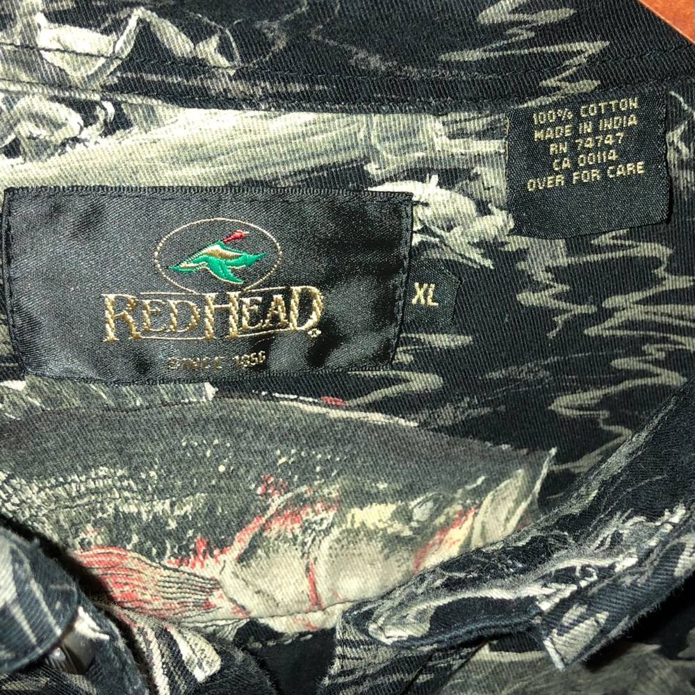 RedHead Vintage 90's Black/Cream Bass Fish Tropical Print Hawaiian Shirt - Picture 5 of 5